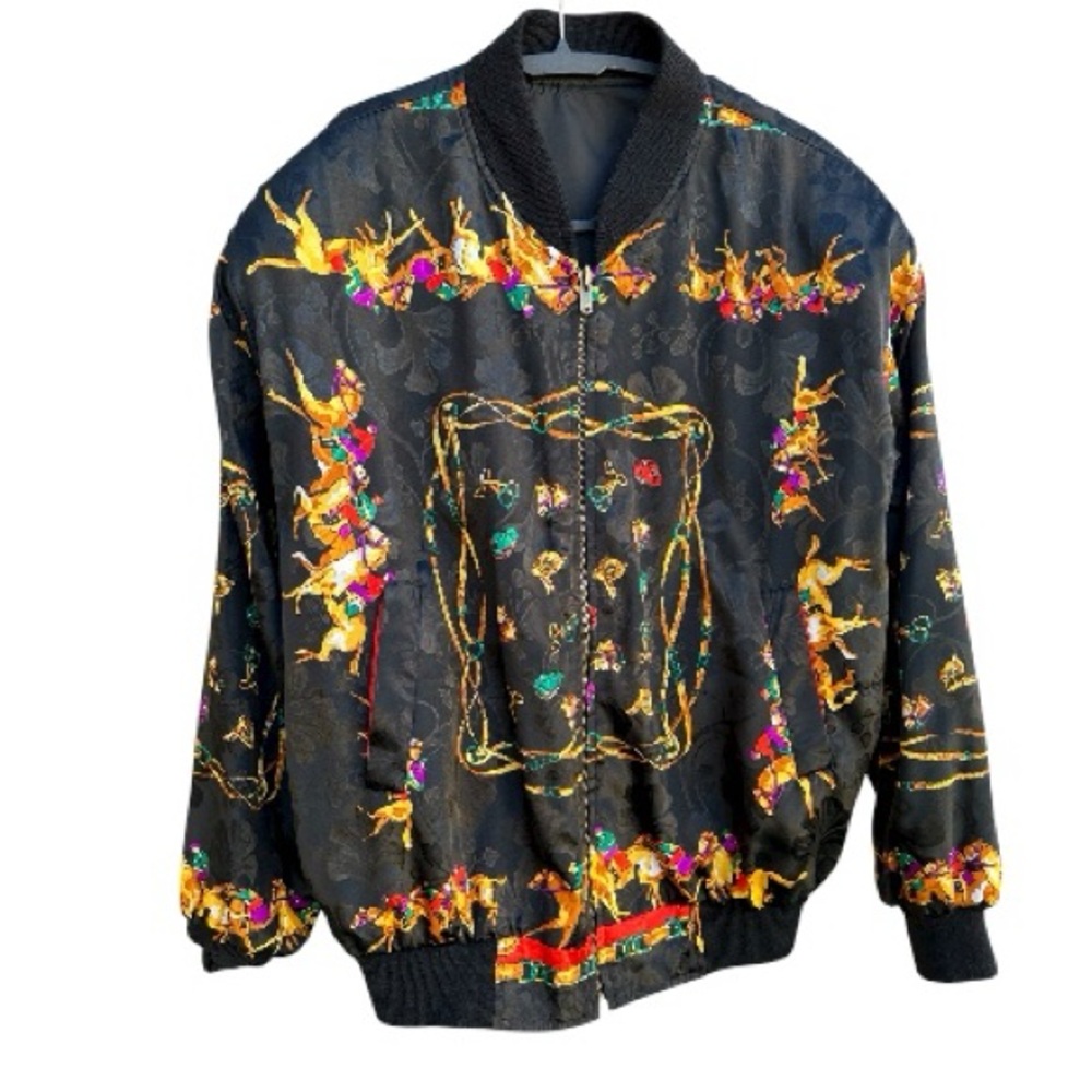 Unbranded Faux Satin Equestrian Horse Reversible Bomber Jacket No size tag